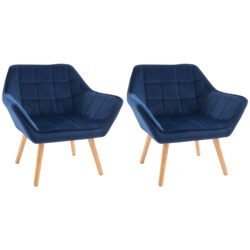 HOMCOM Armchair Accent Chair Wide Arms Slanted Back Padding Iron Frame Wooden Legs Home Bedroom Furniture Seating Set of 2 Blue Aosom UK