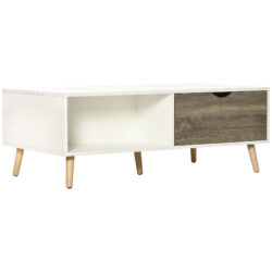 HOMCOM Coffee Table, Modern Tea Table with Open Storage Shelves, Two Drawers and Solid Wood Legs, Coffee Tables for Living Room, White Aosom UK