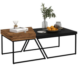 HOMCOM Coffee Table Set of 2, Geometric Coffee Table with Spacious Legroom, Steel Frame and Thick Tabletop, Industrial Coffee Tables Aosom UK