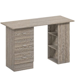 HOMCOM Computer Desk, Writing Table, PC Workstation with 3 Storage Shelves and Drawers, Silver Handle, for Home Office, Grey