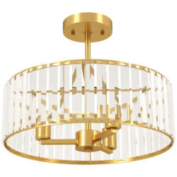 HOMCOM Crystal Ceiling Light Fixture, Semi Flush Mount Modern Crystal Chandelier Ceiling Light for Living Room, Bedroom, Hallway, Dining Room, E14 Base 3-Lights, Gold Tone