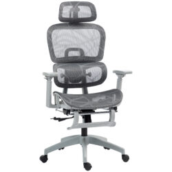 HOMCOM Executive Office Chair, Ergonomic Mesh High Back Desk Chair with Reclining Function, Swivel Computer Chair with Armrest, Footrest, Grey
