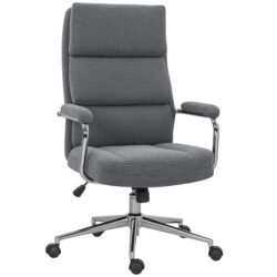 HOMCOM Executive Office Chair, Linen Fabric Computer Desk Chair with Double-Layer Back Cushion, Tilt Function, Height Adjustable for Home, Charcoal Grey