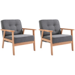 HOMCOM Reception Retro Accent Chair Beech Wood Frame Armchair Occasional Living Room Reception Balcony Conservatory Padded, Set of 2 Aosom UK