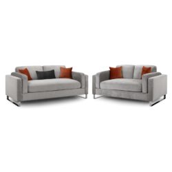 Kinston Fabric 3+2 Seater Sofa Set In Grey