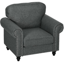 Mid-Century Armchair, HOMCOM Single Sofa with Pocket Springs - Dark Grey Aosom UK
