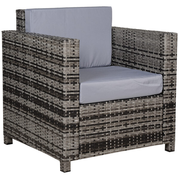 Outsunny 1 Seater Rattan Garden Chair All-Weather Wicker Weave Single Sofa Armchair with Fire Resistant Cushion - Grey Aosom UK