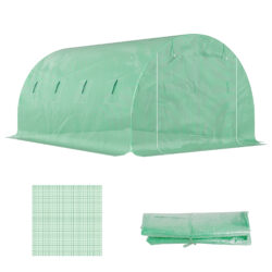 Outsunny 4 x 3 x 2m Greenhouse Replacement Cover ONLY Winter Garden Plant PE Cover for Tunnel Walk-in Greenhouse with Roll-up Windows Door Outdoor, Green