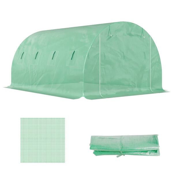 Outsunny 4 x 3 x 2m Greenhouse Replacement Cover ONLY Winter Garden Plant PE Cover for Tunnel Walk-in Greenhouse with Roll-up Windows Door Outdoor, Green