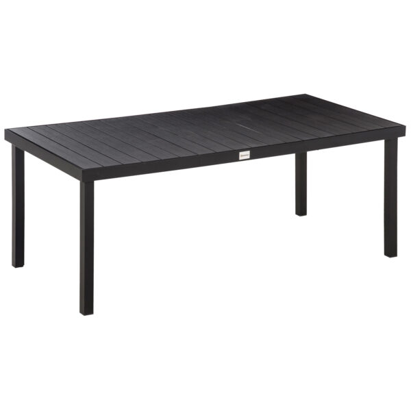Outsunny Aluminium Outdoor Garden Dining Table for 8 People, Faux Wood Top, for Garden, Lawn, Patio, 190 x 90 x 74cm, Black