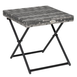 Outsunny Garden Small Folding Square Rattan Coffee Table Bistro Balcony Outdoor Wicker Weave Side Table 40H x 40L x 40Wcm Grey Aosom UK