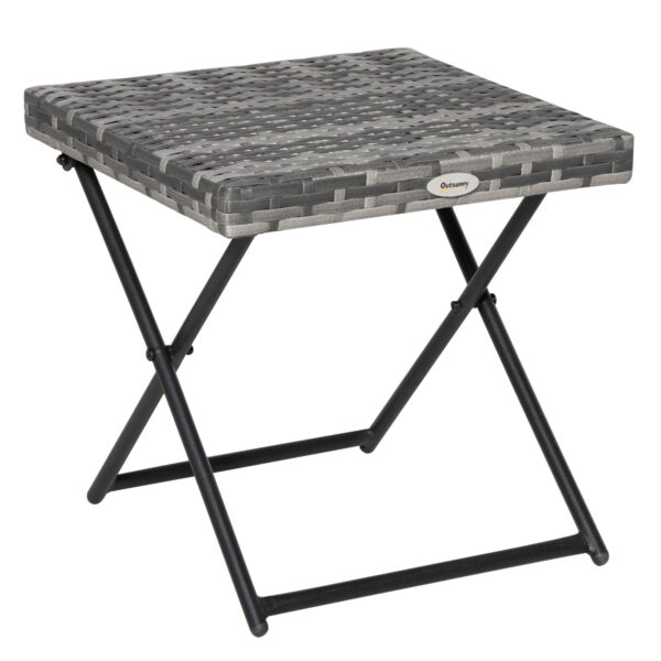 Outsunny Garden Small Folding Square Rattan Coffee Table Bistro Balcony Outdoor Wicker Weave Side Table 40H x 40L x 40Wcm Grey Aosom UK
