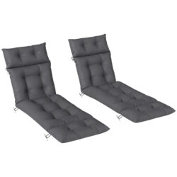 Outsunny Sun Lounger Cushions Only, 190x56x10cm Garden Lounge Chair Cushions Set of 2, Thick Sunbed Replacement Cushions with 6 Ties, Dark Grey