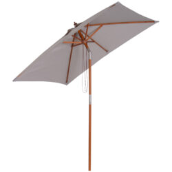 Outsunny Waterproof 2m x 1.5m Patio Garden Parasol Sun Umbrella Sunshade Canopy Outdoor Furniture Fir Wooden Pole 6 Ribs Tilt Mechanism Aosom UK