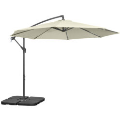 Outsunny Waterproof 3(m) Garden Parasol Sun Shade Banana Umbrella Cantilever with Crank Handle, Cross Base Beige Aosom UK