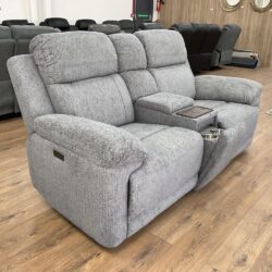 Owenton Fabric Electric Recliner 2 Seater Sofa In Grey