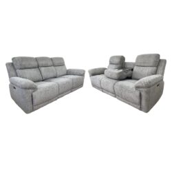 Owenton Fabric Electric Recliner 3+2 Seater Sofa Set In Grey