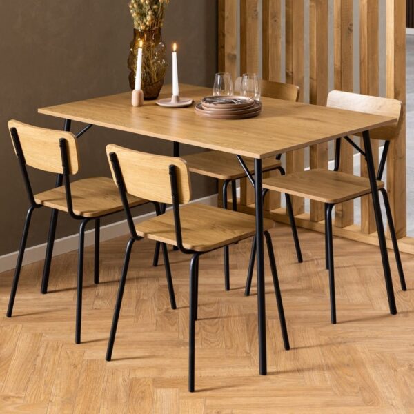 Paoli Wooden Rectangular Dining Table With 4 Chairs In Oak