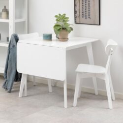 Riga Wooden Drop Lift Dining Table With 2 Chairs In White
