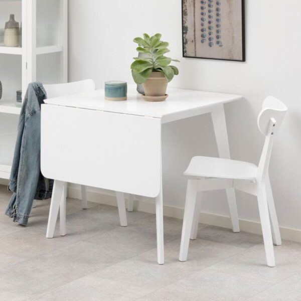 Riga Wooden Drop Lift Dining Table With 2 Chairs In White