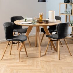 Taunton Wooden Dining Table With 4 Bangor Grey Chairs In Oak