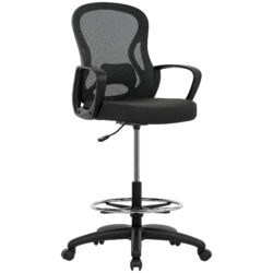 Vinsetto Drafting Chair with Adjustable Footrest, Ergonomic Mesh Office Chair with Lumbar Support, Adjustable Height for Standing Desk, Black