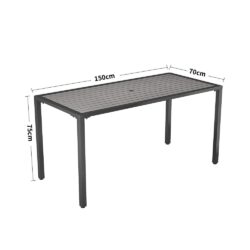 80/120/150cm Wide Rectangular Outdoor Dining Table with Parasol Hole