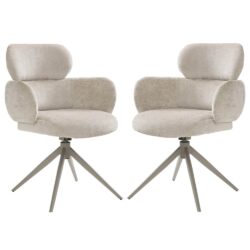 Airway Beige Fabric Dining Chairs With Metal Legs In Pair