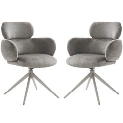 Airway Mocha Fabric Dining Chairs With Metal Legs In Pair