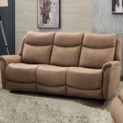 Arizones Fabric Electric Recliner 3 Seater Sofa In Caramel