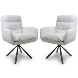 Cadott White Swivel Corduroy Fabric Dining Chair In Pair
