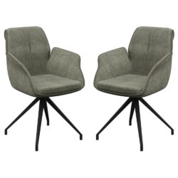 Simsbury Green Fabric Dining Armchairs In Pair