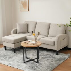 3-Seater L-shaped Corner Sofa with Reversible Chaise Lounge, Extra Cushion, Compact Couch for Apartment, 116L x 118W x 82H cm, Beige+Grey Aosom UK