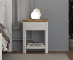 Bradwell Oak and Signal White Painted 1 Drawer Bedside Chest