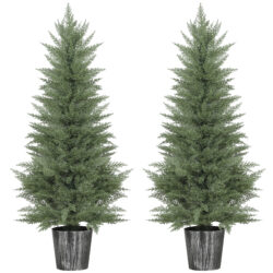 HOMCOM 135cm Artificial Cypress Trees Set of 2, UV Resistant Artificial Plants with Decorative Pot, Fake Plants for Indoor Outdoor Decor, Green