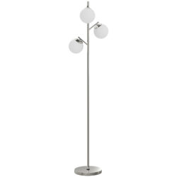 HOMCOM 3-Light Tree Floor Lamps for Living Room, Modern Standing Lamp for Bedroom with Globe Lampshade, 3000K/4000K/6000K Colour Temperatures, Steel Base, Silver Tone