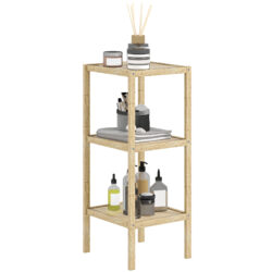 HOMCOM 3-Tier Bamboo Bathroom Storage Shelves, Freestanding Storage Shelving Unit, Multifunctional Display Plants Stand Shelf Rack Organiser, Natural