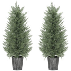 HOMCOM 90cm Artificial Cypress Trees Set of 2, UV Resistant Artificial Plants with Decorative Pot, Fake Plants for Indoor Outdoor Decor, Green