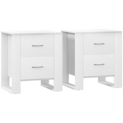 HOMCOM Bedside Table Set of 2 with 2 Drawers, Nightstands with Handles and Elevated Base, Side Tables for Bedroom, Living Room, White