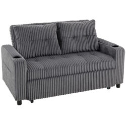 HOMCOM 2 Seater Click Clack Sofa Bed with Pull Out Design, Corduroy Upholstery - Charcoal Grey
