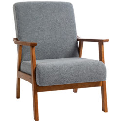 HOMCOM Armchair with Wide Seat, Boucle Accent Chair, Thick Padded Occasional Chair with Solid Wood Frame for Living Room, Grey Aosom UK