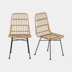 VonHaus Rattan Dining Chairs Set of 2 - Wicker Kitchen Chairs with Black Metal Legs - Modern Boho Pair of Chairs for Dining Room & Kitchen - Natural
