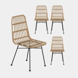 VonHaus Rattan Dining Chairs Set of 4 - Wicker Kitchen Chairs with Black Metal Legs - Modern Boho Chairs for Dining Room & Kitchen - Natural