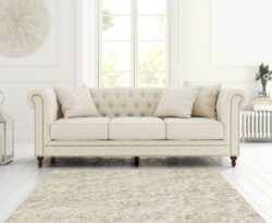 Westminster Chesterfield Ivory Linen 3 Seater Sofa