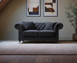 Kensington Chesterfield Black Linen 2 Seater Sofa