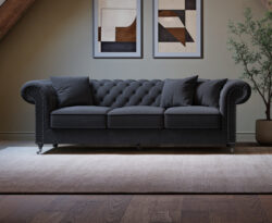 Kensington Chesterfield Black Linen 3 Seater Sofa