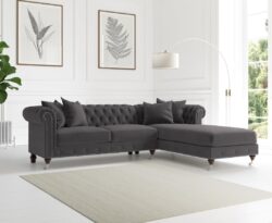 Chiswick 3 Seater Dark Grey Velvet Right Facing Chesterfield Corner Chaise Sofa