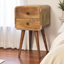 100% Solid Mango Wood Bedside Table with 2 Smooth-Gliding Drawers, Hand-Finished Desk with Nordic Legs, 30L x 30W x 55H cm, Brown Aosom UK