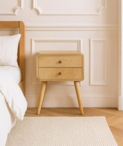 100 % Solid Mango Wood Bedside Table with 2 Smooth-Gliding Drawers, Hand-finished Desk with Nordic Legs, 35L x 45W x 55H cm, Brown Aosom UK