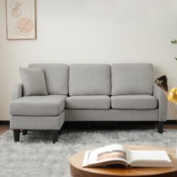 3-seater L-shaped Corner Sofa with Reversible Chaise and Soft Padded Seats, Sofa Bed with Plastic Legs, 166L x 118W x 77H cm, Gray Aosom UK